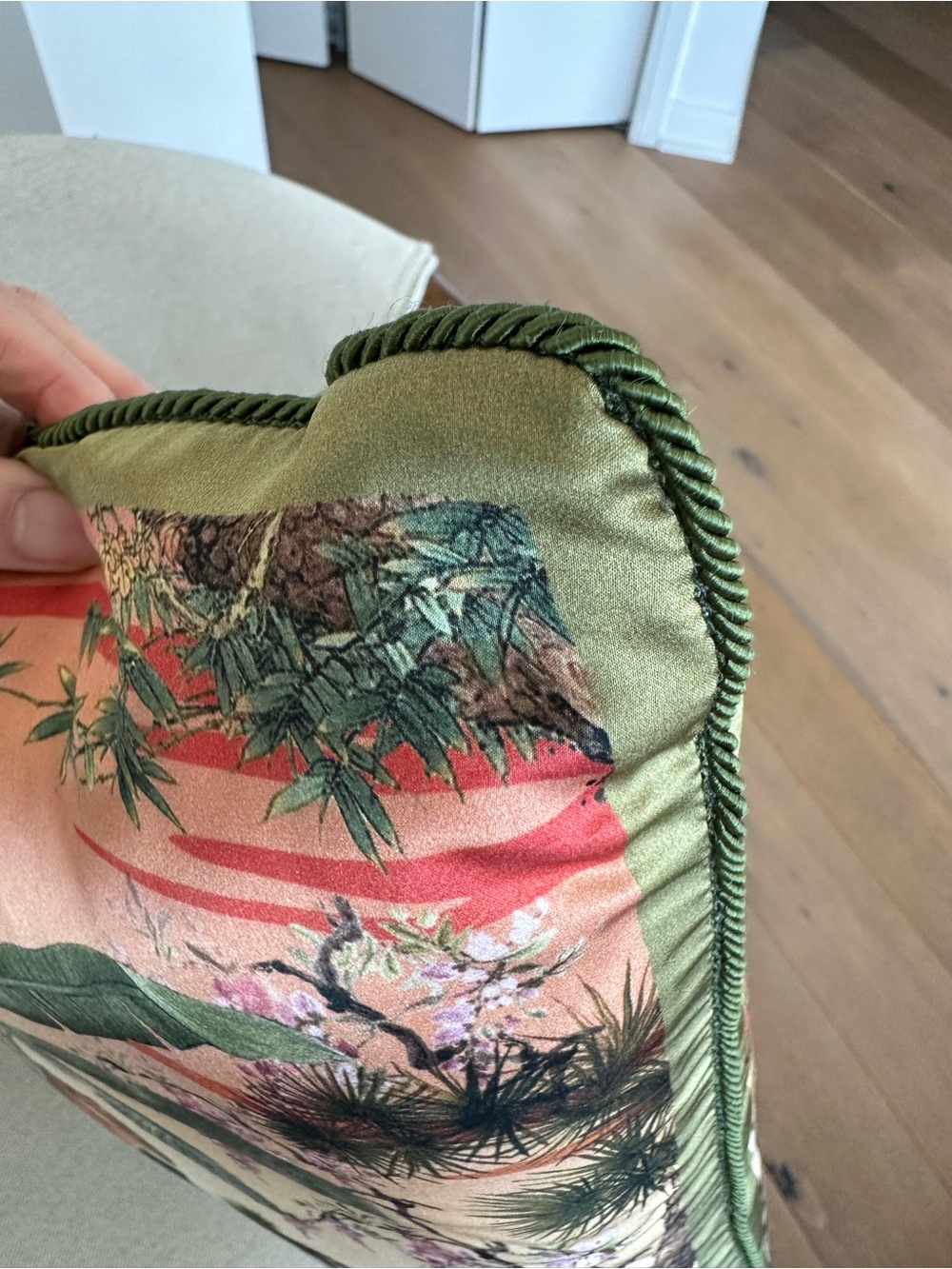 Annabel’s London Exclusive Silk Pillow | Botanical Jungle Leopard Cushion - Picture 3 of 5